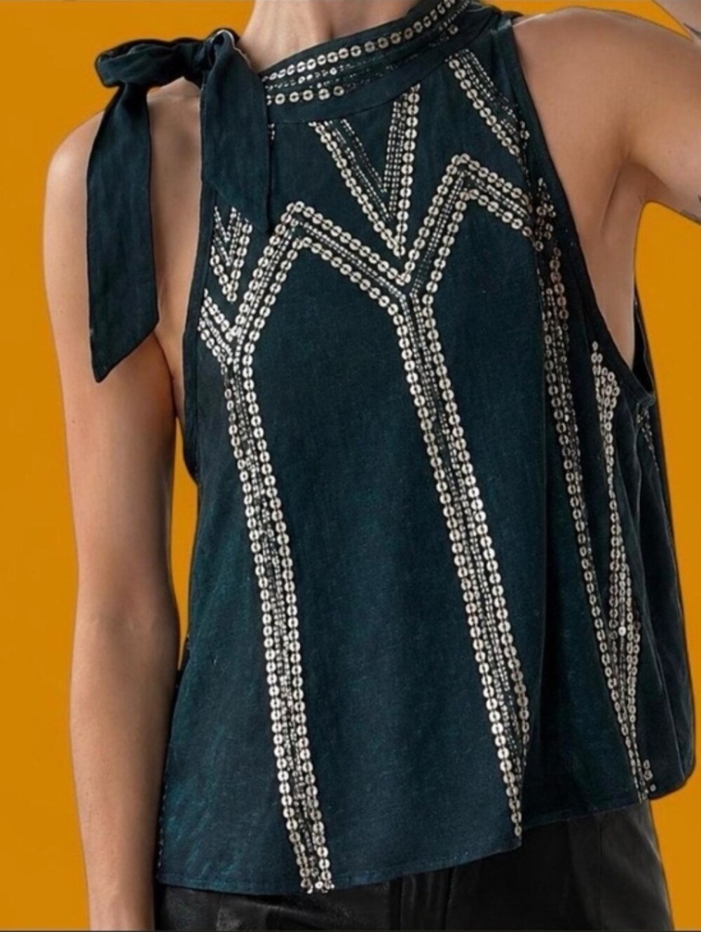 FREE PEOPLE Glitter City Sequin Halter Tank Top Sz Medium Slub Knit Embellished